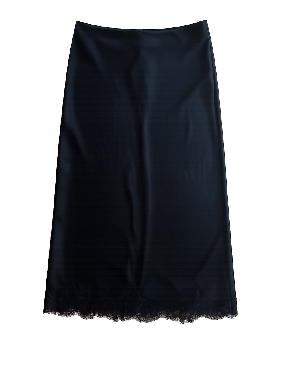 Zara Black Midi Slip Skirt with Lace Trim